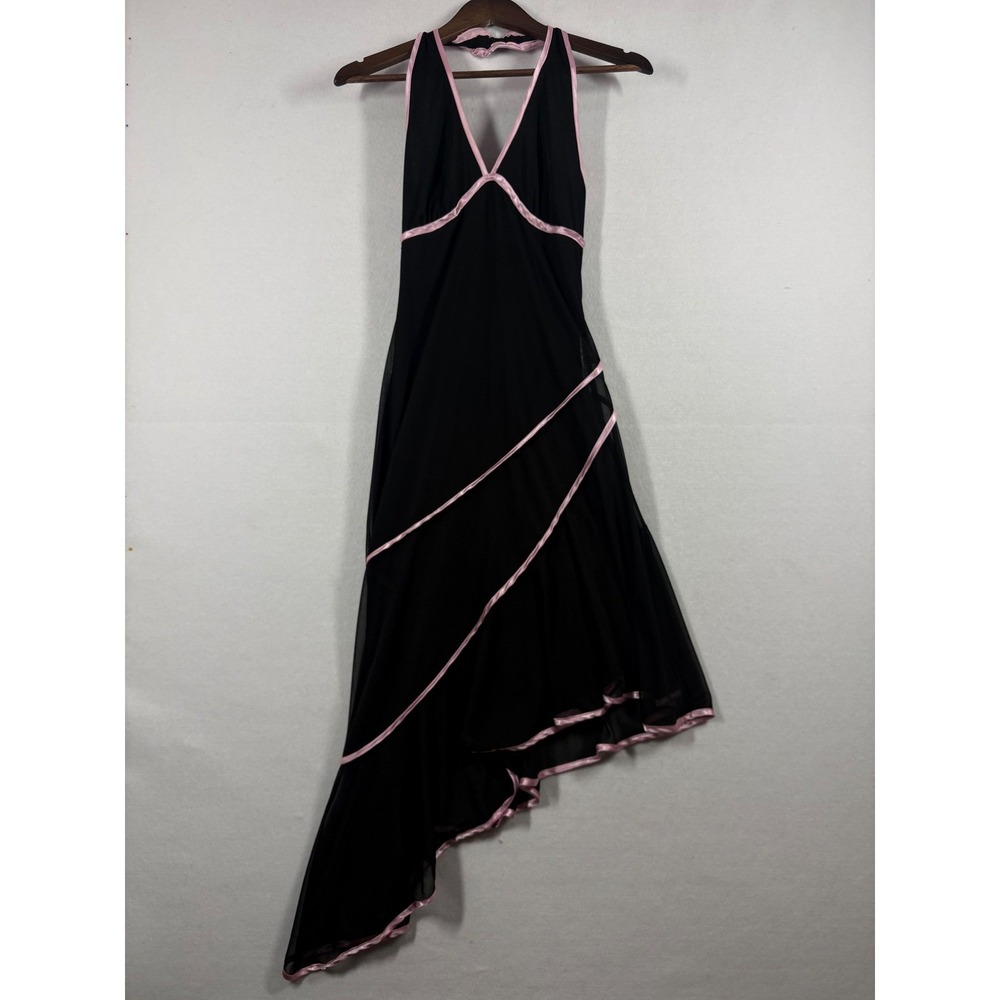 Vintage‎ Y2K 90s Dress Black Halter Asymmetrical Pink Hoco Dark Fairy Party M/L